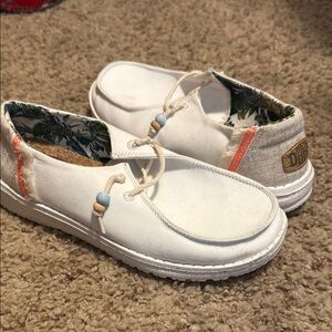 Hey Dude White and Cream Casual Loafers